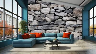 The old stone wall with its natural rock structure lends a unique and timeless appeal to the background of the abstract pattern while showcasing the design inspired by nature and textures fo Wall mural