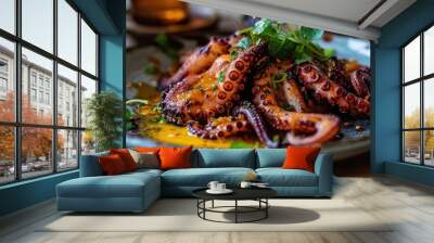 Traditional Spanish tapas dish with Galician-inspired octopus. Wall mural