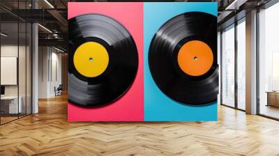 Two saturated colored vinyl records with blank space Wall mural