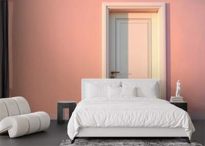 White door shut with a backdrop of soft peach hue Created in three dimensional graphics Wall mural