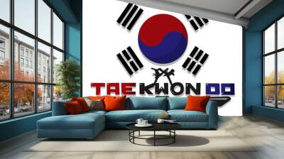 Create Taekwondo text graphic with flag Korea Background Wall mural