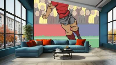 Vector illustration Soccer player kicking the ball and fan ball background Wall mural