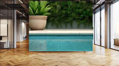 Exclusive luxury private pool surrounded by lush greenery, perfect for relaxation and sunny days. Wall mural