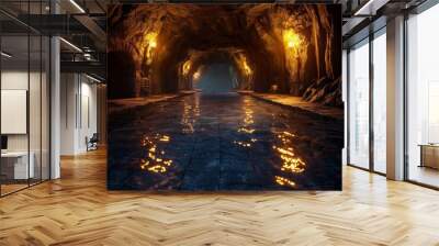 Surface chambers reveal hidden treasures illuminated by dynamic lighting, creating a dramatic and captivating scene. Wall mural