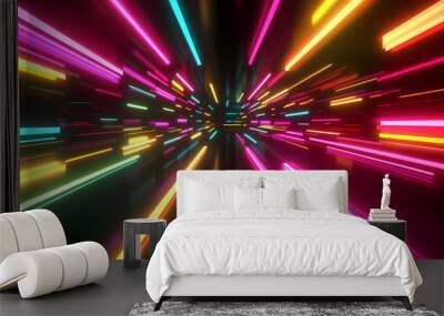 3d render, abstract background with colorful spectrum. bright neon rays and glowing lines. 3D Render. Illustration Wall mural