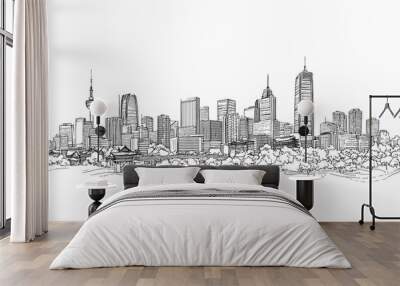 A line art vector illustration of the seoul skyline. City Skyline. Illustration Wall mural