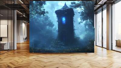 A magical wizards tower in a mystical forest ai generated illustration. Wizard's Tower. Illustration Wall mural