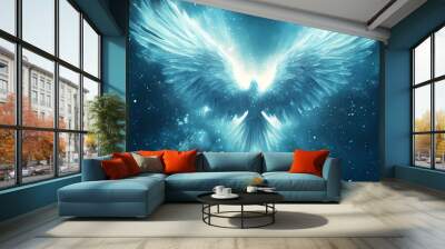 Abstract angelic mystic mystical magic magical religious spiritual blue background with divine rays of light and universe. Mystical. Illustration Wall mural