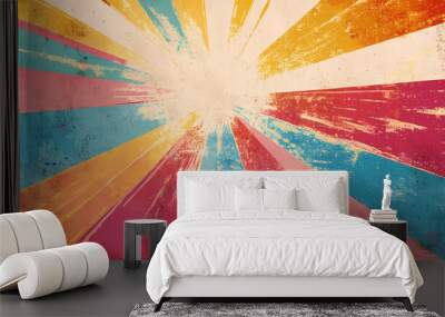 Abstract retro sunburst background with colorful grunge vintage banner design and distressed texture. Sunburst. Illustration Wall mural