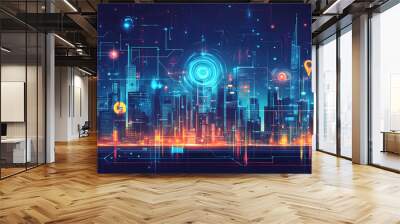 Ai cityscape innovative technology futuristic infrastructure. Quantum Cityscape. Illustration Wall mural