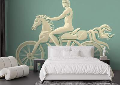 Ancient stone greek statue riding bycicle vector isolated illustration. Minoan Civilization. Illustration Wall mural