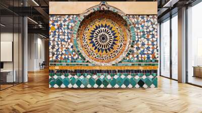 Architectural building morocco travel old arab pattern islam mosaic religion decoration. Mosaic. Illustration Wall mural