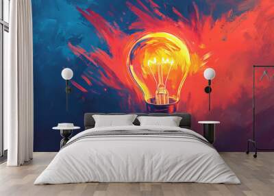 Art illustration light bulb and splash paint suitable for digital and print. Airbrush Art. Illustration Wall mural