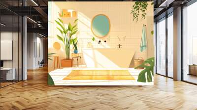 Boho bohemian style bathroom interior. bright nature inspired clean new bathroom. generative ai. Bohemian Style. Illustration Wall mural