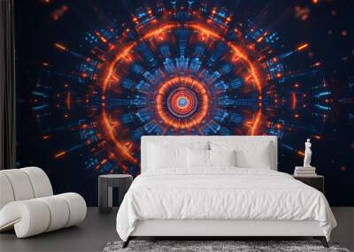 Circle fractal burst symmetry in technological realms design elements with abstraction concept technology hi-tech futuristic. Symmetrical. Illustration Wall mural