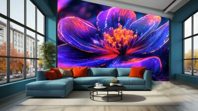 Close-up futuristic neon flower design with a vibrant. Vibrant. Illustration Wall mural