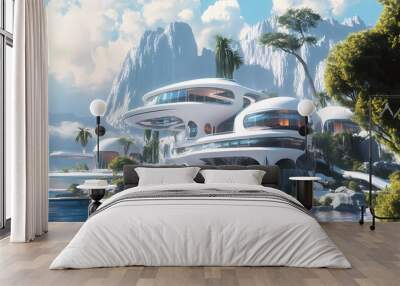 Concept art illustration of futuristic mansion house villa. Futuristic. Illustration Wall mural