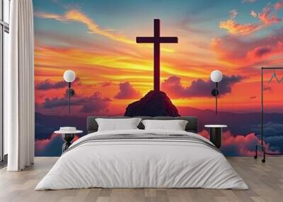 cross at sunset Wall mural