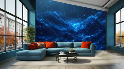 Digital dark blue landscape rendering. Digital Landscape. Illustration Wall mural