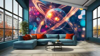 Digital representation of the quantum realm, with bright, glowing particles and fluid motion. Quantum Realm. Illustration Wall mural