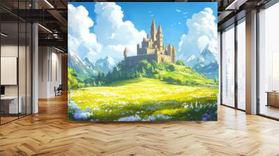 Fairy sky castle ground landscape outdoors nature. Sky Castle. Illustration Wall mural