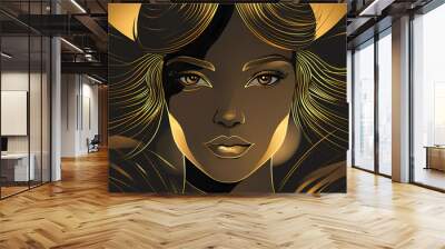 Generative ai. black and gold art deco style portrait of a beautiful woman. Art Deco. Illustration Wall mural