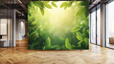 Green forest and light through the foliage as a natural organic eco-friendly products showcase display background. Backlit. Illustration Wall mural