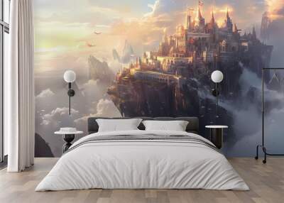 Illustration of game art, ancient city in the mountains. Sky Castle. Illustration Wall mural