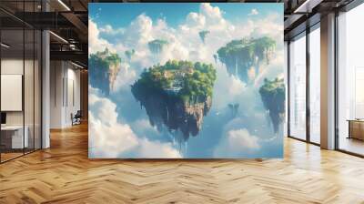 Island in the sky: a mesmerizing fantasy floating islands background wallpaper. Floating Islands. Illustration Wall mural