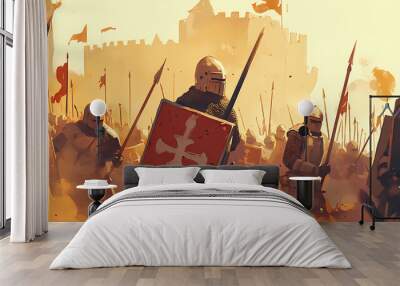 Medieval battle, war, soldiers. Medieval Battle. Illustration Wall mural