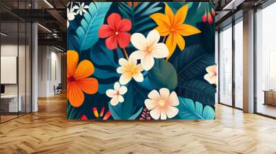 Modern colorful tropical floral pattern. cute botanical abstract contemporary pattern wallpaper. Floral Pattern. Illustration Wall mural