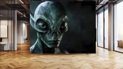 Portrait of an alien male extraterrestrial on a dark background with room for text or copy space. 3d rendering. Alien. Illustration Wall mural