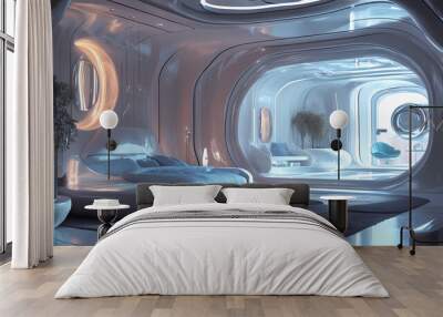 Smart home interior - futuristic house concept. Futuristic. Illustration Wall mural