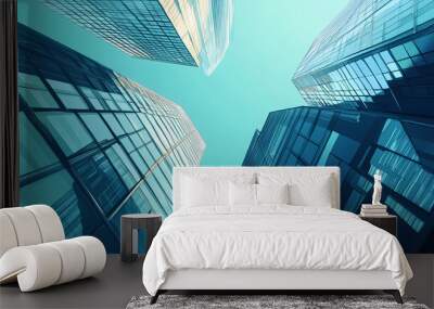 Steel and glass flat design top view modern skyscraper theme animation vivid. Skyscraper. Illustration Wall mural