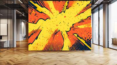 Stream of yellow orange lightning strikes, half vintage comic book pattern, pop art background. Narrative Illustration. Illustration Wall mural