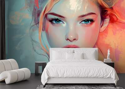 Stylish avant-garde portrait of a beautiful young woman. Avant-Garde. Illustration Wall mural