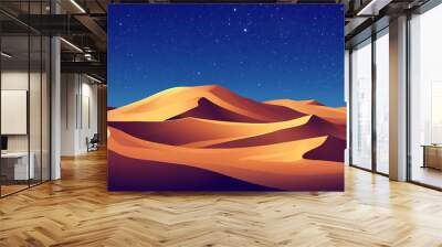 Undulating sand dunes form a scenic desert landscape. night background with blue gradient starry sky. Sahara Desert. Illustration Wall mural