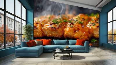 A barbecue with grills in summer Wall mural