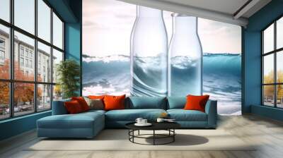 bottles blue background fresh water Wall mural