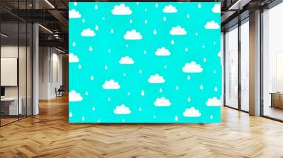 little white cloud on lite blue sky background and raindrops. concept about fresh and happy in raini Wall mural