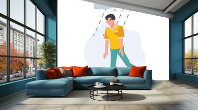 Sad man walking under the rain. Overcast weather. Emotions. Solitude concept. vector illustration Wall mural