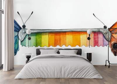 A colorful butterfly with blue and orange wings is creatively combined with floating wrench, symbolizing transformation and creativity. Wall mural