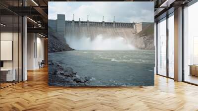 Powering the Future: Massive Industrial Dam Harnessing River's Energy Wall mural