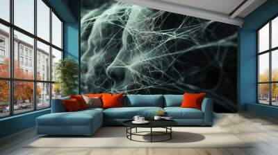 A close up of three faces with spider web like strands surrounding them, halloween Wall mural