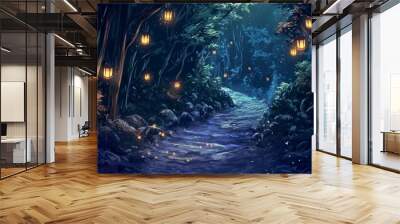 anime background for halloween wood with lights Wall mural