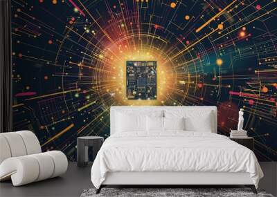 concept of connection, glowing center light of a board Wall mural