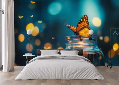 illustration art of beautiful yellow butterfly Wall mural