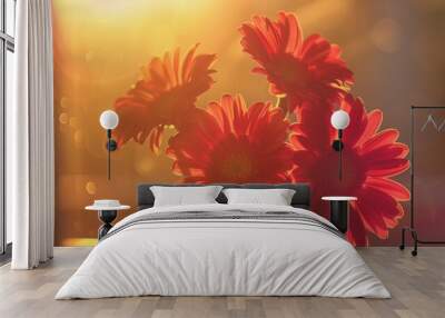 red flowers in yellow sunlight Wall mural