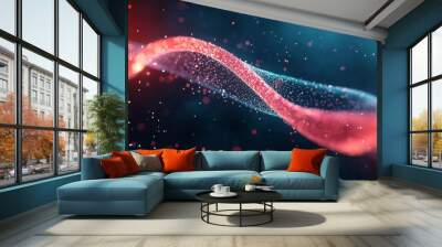  A vibrant red glittery wave illuminated against a dark background, creating a dynamic and futuristic effect. Wall mural