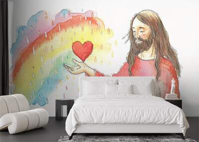 Vector Illustration of Jesus Christ, Christian, love and prosperity Wall mural